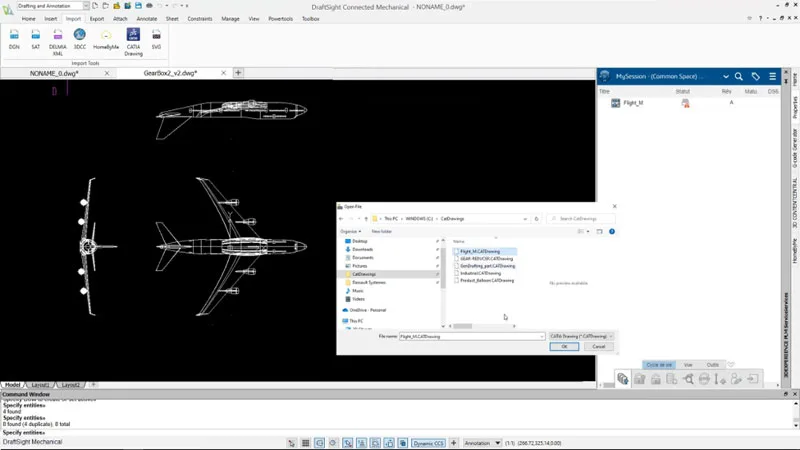 CATIA model alanı çizimlerini yerel bir diskten veya 3DEXPERIENCE platformundan içe aktarın.