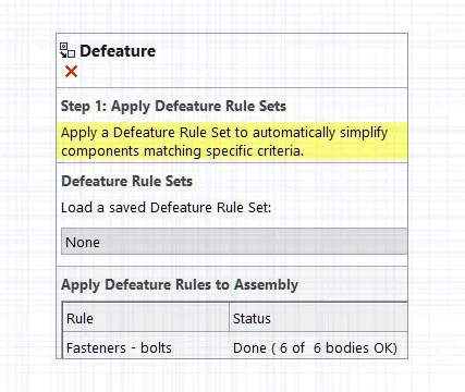 Defeature Rule Sets